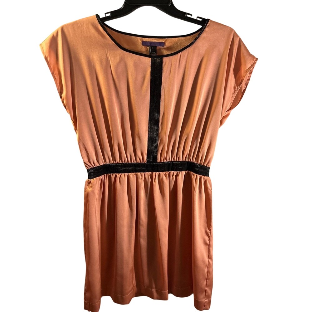 Y2K Forever 21 Mauve Mini Dress Black Trim Elastic Waist Cap Sleeve Women's Lg